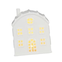 Magideal - Figura De Casa De Pueblo Navideña Iluminada, Centro De Mesa, Luz Led De Noche, Decoración Navideña Para Escritorio Festivo, Chimenea , Techo Redondo