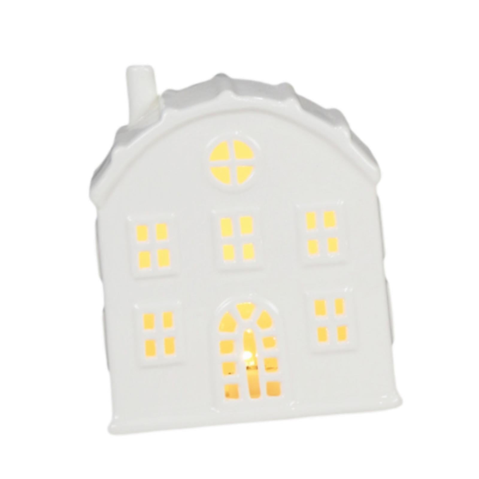 Magideal - Figura De Casa De Pueblo Navideña Iluminada, Centro De Mesa, Luz Led De Noche, Decoración Navideña Para Escritorio Festivo, Chimenea , Techo Redondo