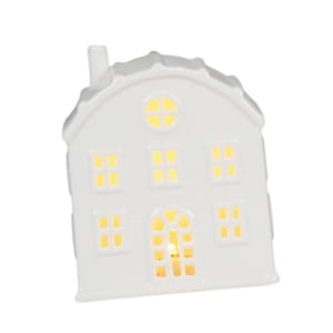 Magideal - Figura De Casa De Pueblo Navideña Iluminada, Centro De Mesa, Luz Led De Noche, Decoración Navideña Para Escritorio Festivo, Chimenea , Techo Redondo