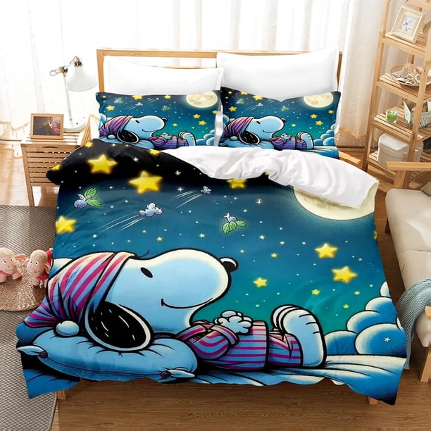 Snoopy Bedding Set Cartoon Anime Cute Quilt Cover Pillow Case, Boy and Girl Home Room Quilt Set, Three-piece Set 2/3pcs