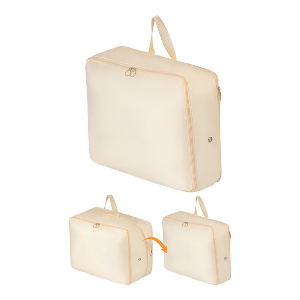 Paquete de 1 bolsas de almacenamiento plegables para ropa - Ideal para organizar dormitorio, ropa y edredón con asas convenientes Beige 15.7*4.7*11.8in