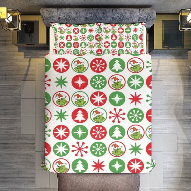 Christmas Grinch Dots 3 Pieces Duvet Cover Set Full Size Super Soft Fade Resistant Microfiber
