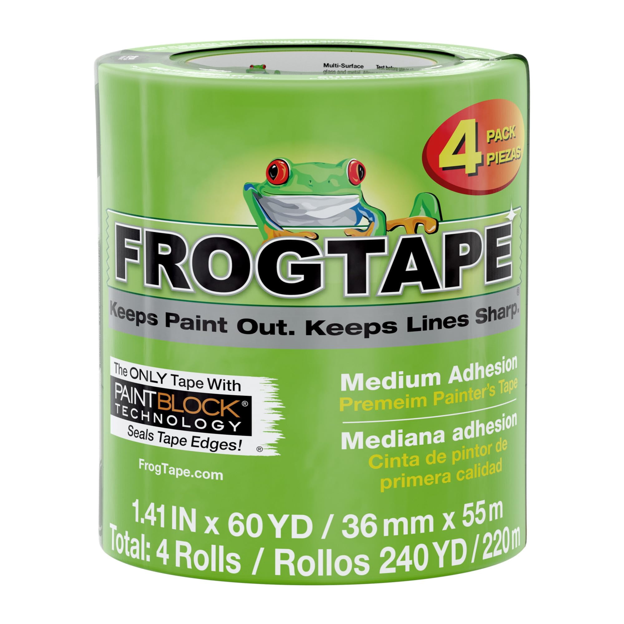 Cinta De Pintor Frogtape Multisuperficie Con Bloque De Pintura De 1,5 Cm, 4 Rollos