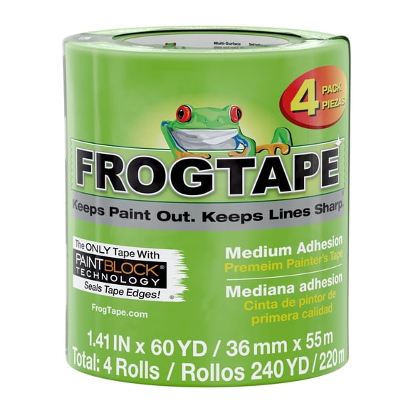 Cinta de pintor FrogTape multisuperficie con bloque de pintura de 1,5 cm, 4 rollos