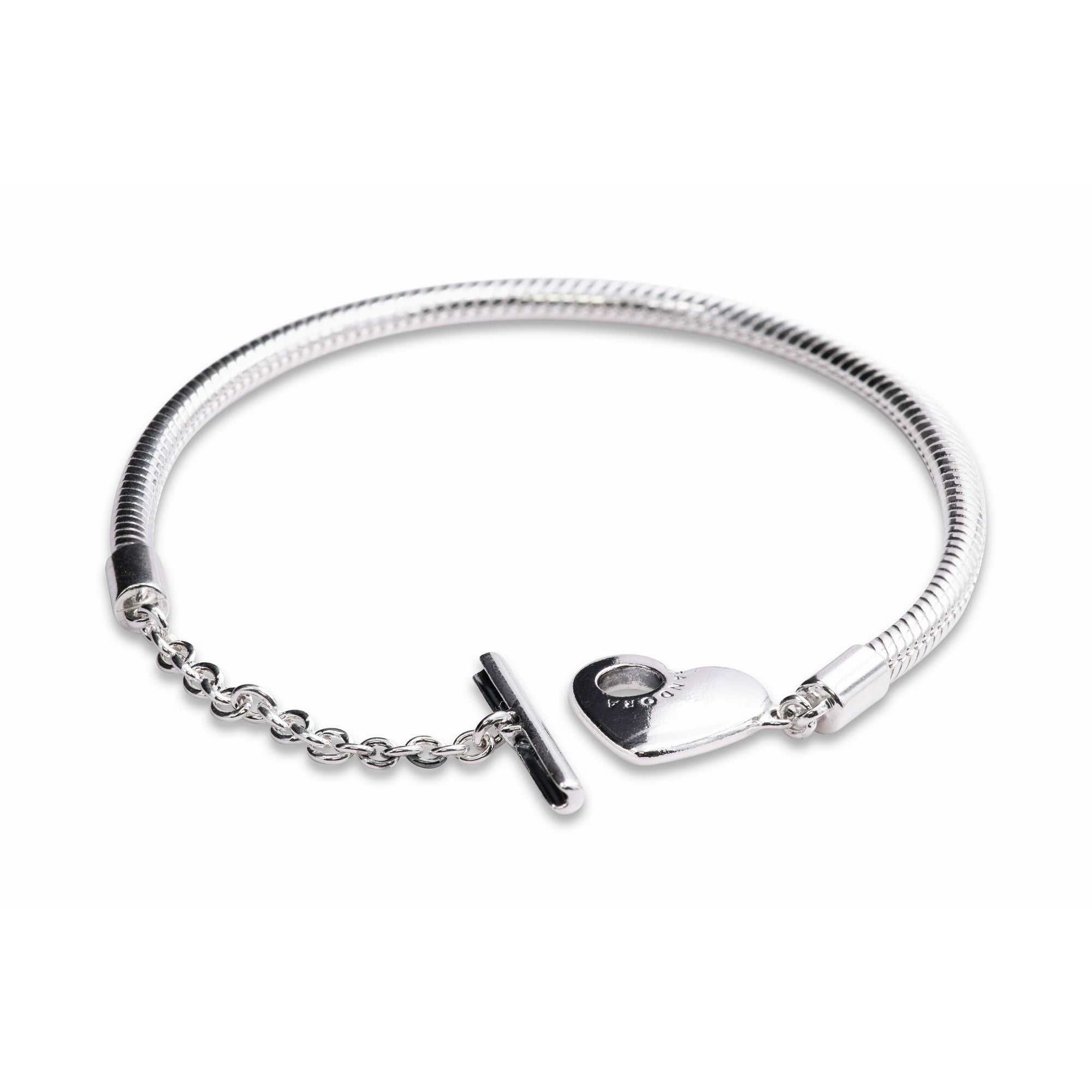 Pulsera Pandora Moments Cadena Serpiente T-bar Corazón Plata