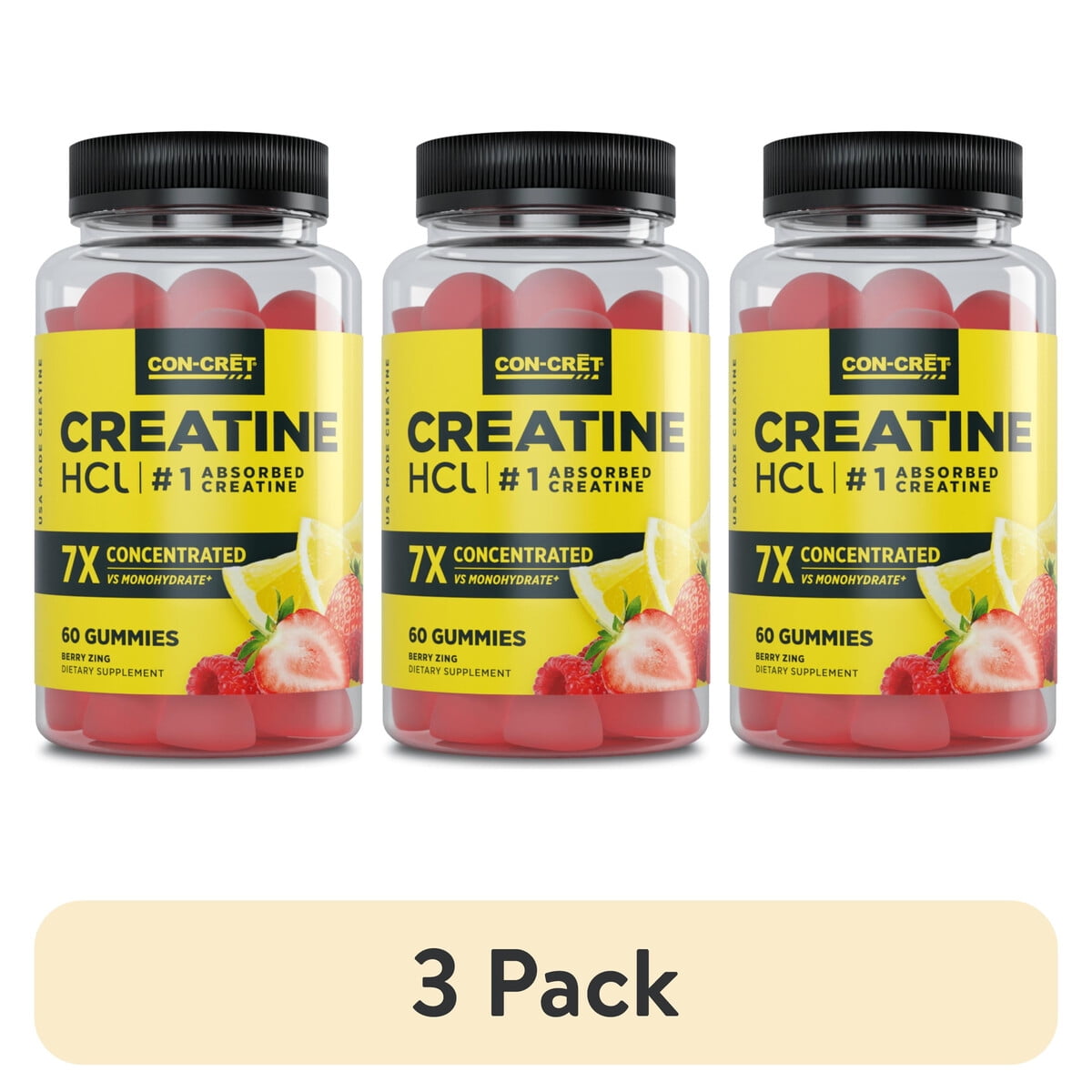 Creatina Hcl Gummies Concret 3 Pack 60un Sabor Berry Zing