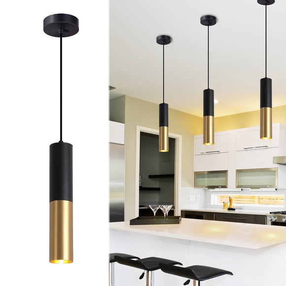 Mini juego de 3 lámparas colgantes Omgomne Modern, metal dorado y negro