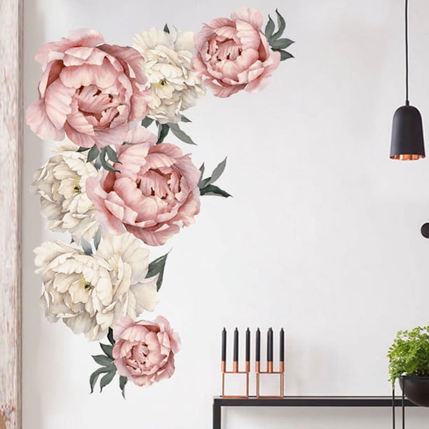 Peonies Flowers Wall Decals Watercolor Elegant Floral Wall Stickers Vinyl Floral Wallpaper For Bedroom Living Room