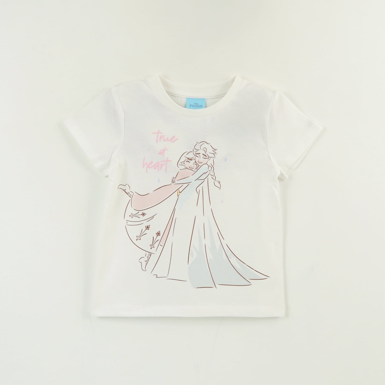 Polera Manga Corta Niña Blanco Elsa & Anna Frozen Disney