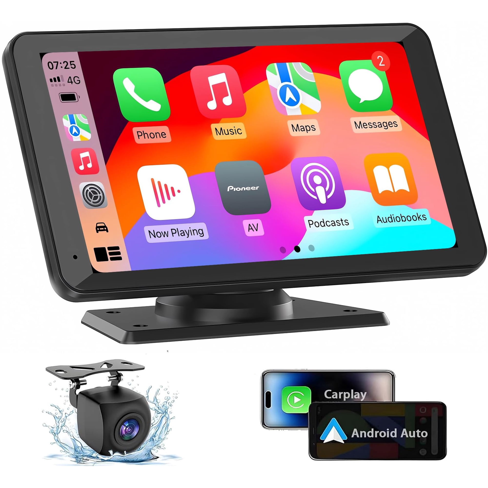 Estéreo De Coche Paslda Portátil Inalámbrico Carplay De 7 Pulgadas Con Cámara