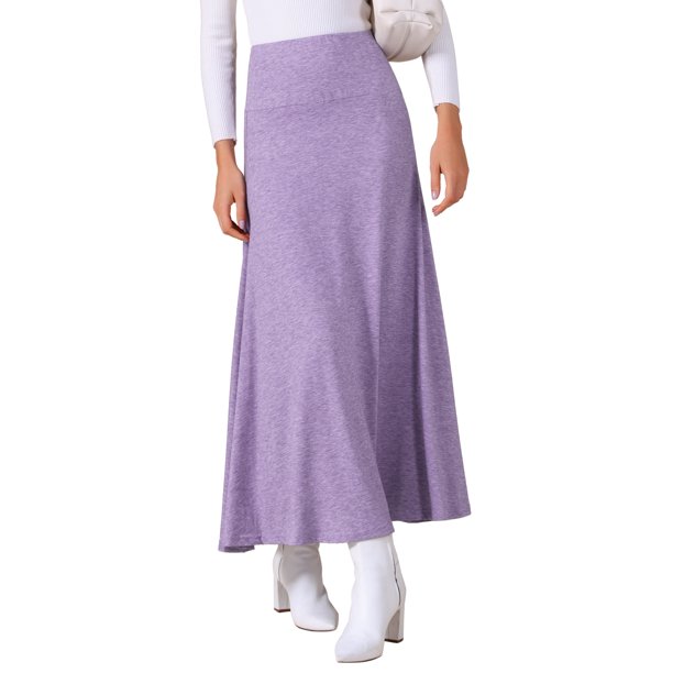 INSPIRE CHIC Falda de Mujer Cintura Alta Elástica Sólida Ligera Fluida Acampanada Casual Maxi Faldas XS Púrpura