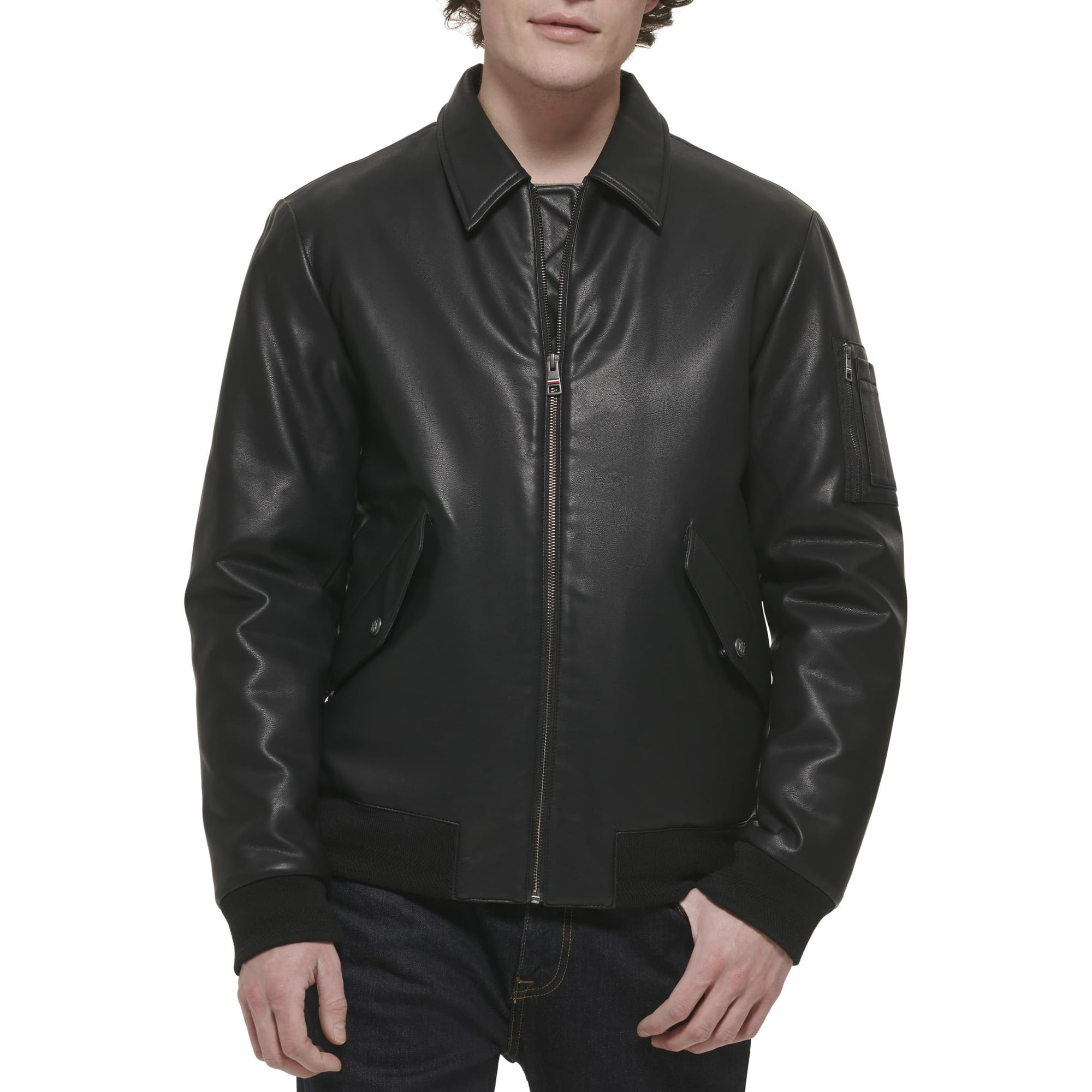 Chaqueta Tommy Hilfiger Smooth Lamb Touch De Piel Sintética Negra