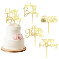Acrílico Para Tartas Tianheinnove, Dorado, Feliz Cumpleaños, 5 Unidades