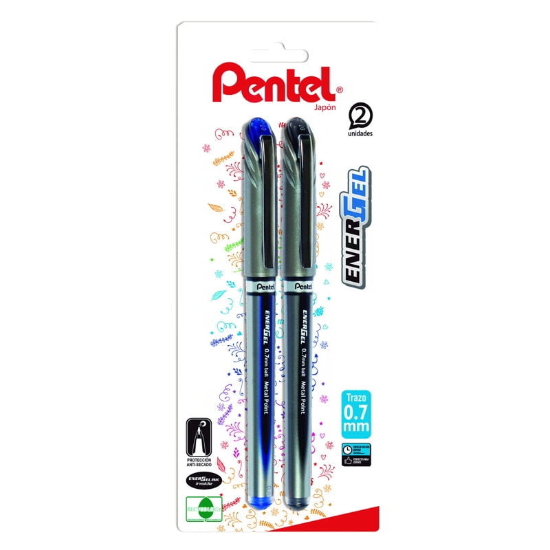 Pentel - Pack 2 Bolígrafo Energel 0,7 Mm Color Negro Y Azul