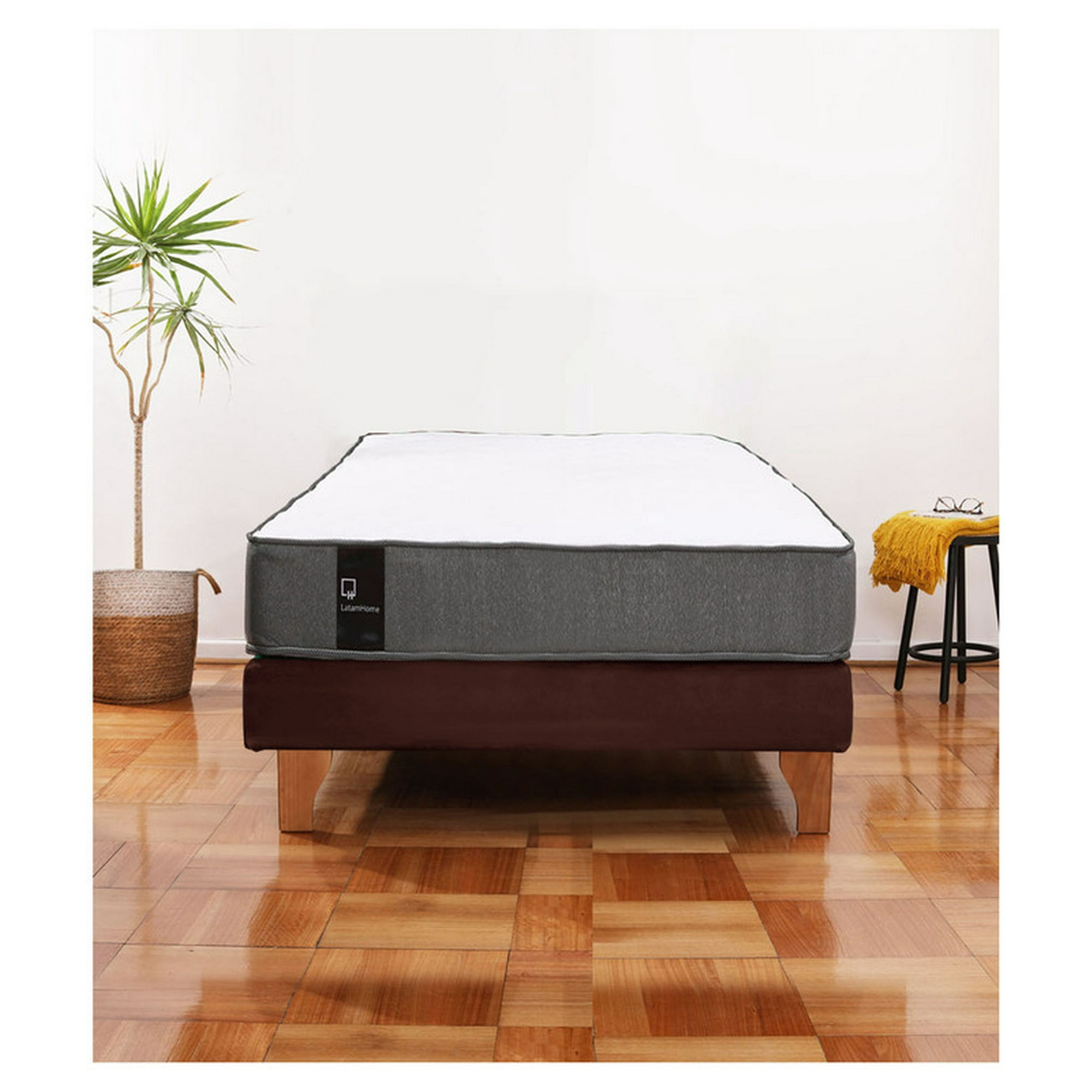 Latam Home - Cama Europea Zen Best 1.5 Plaza Colchon Resortes Base Divididatela Café