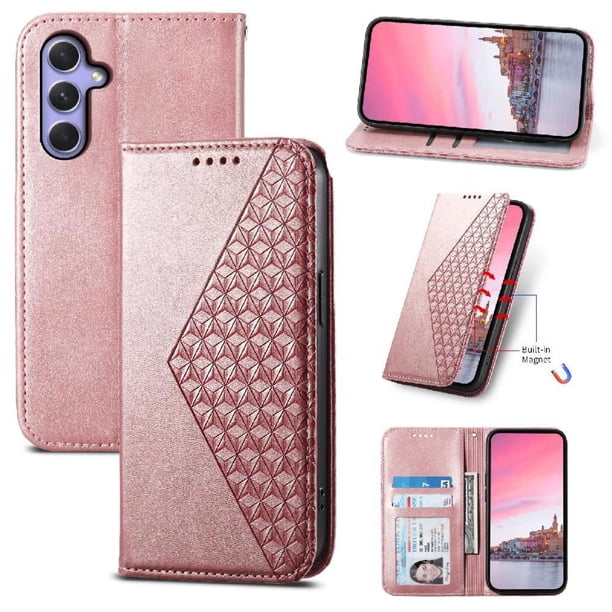 Funda Flip FOXDOCK para Samsung Galaxy A55 , Estilo Billetera con Diseño Rombo, Correa de Mano y Soporte, Uso Diario