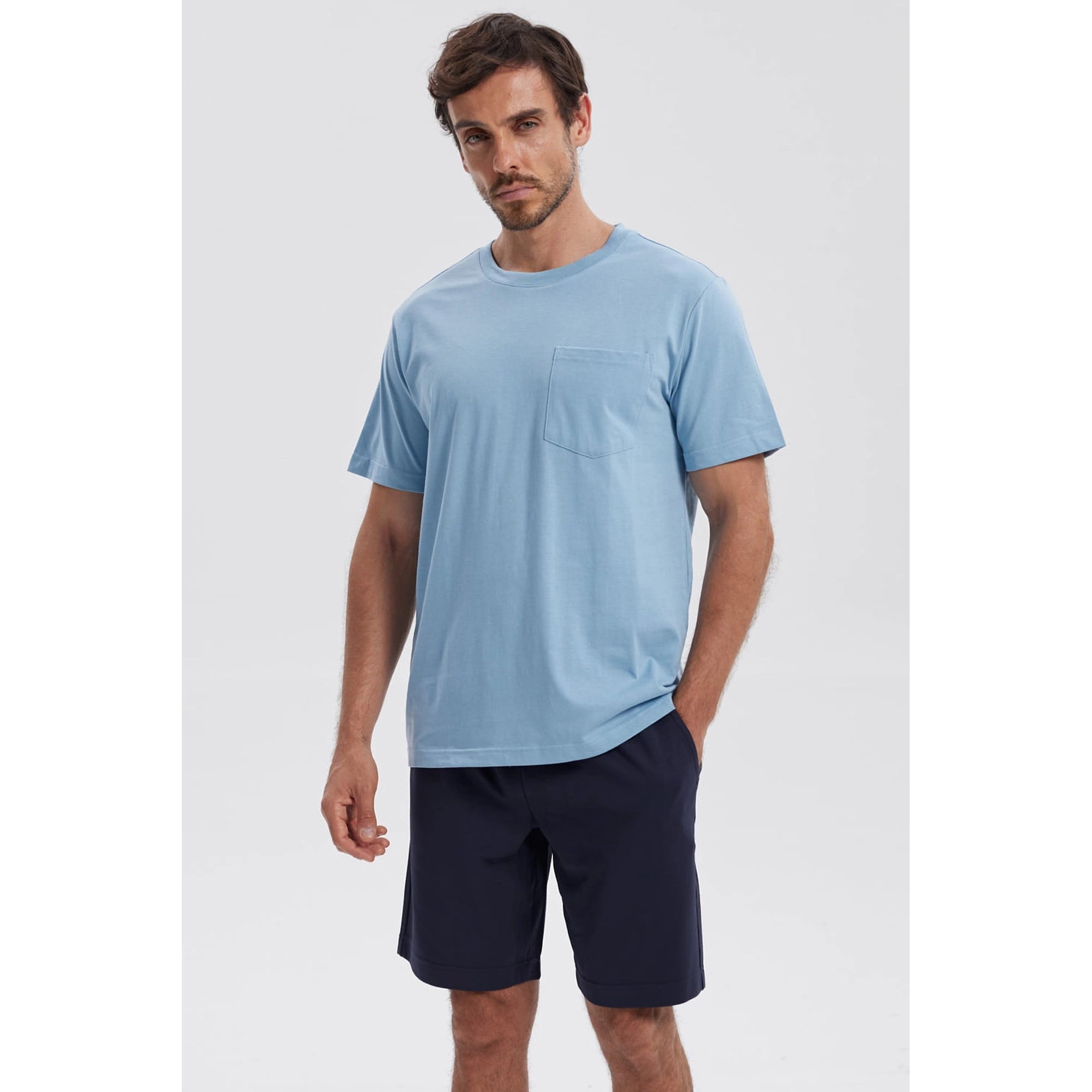 Fashionspark - Polera Hombre Básica Con Bolsillo Celeste Claro