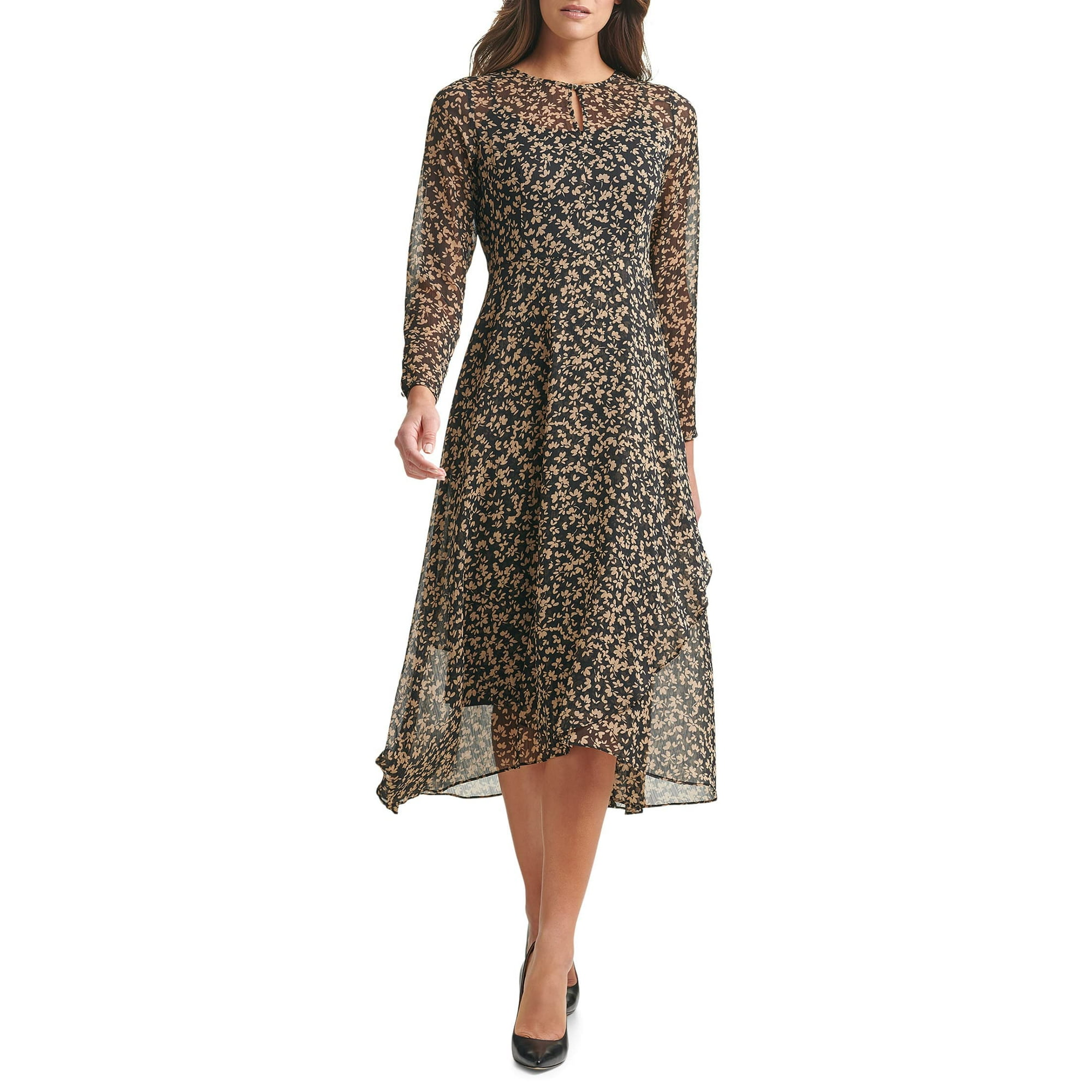 Vestido Midi De Manga Larga De Chifón Tommy Hilfiger Para Mujer