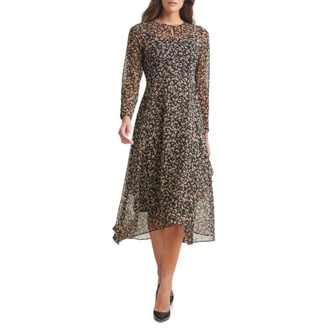 Vestido Midi De Manga Larga De Chifón Tommy Hilfiger Para Mujer