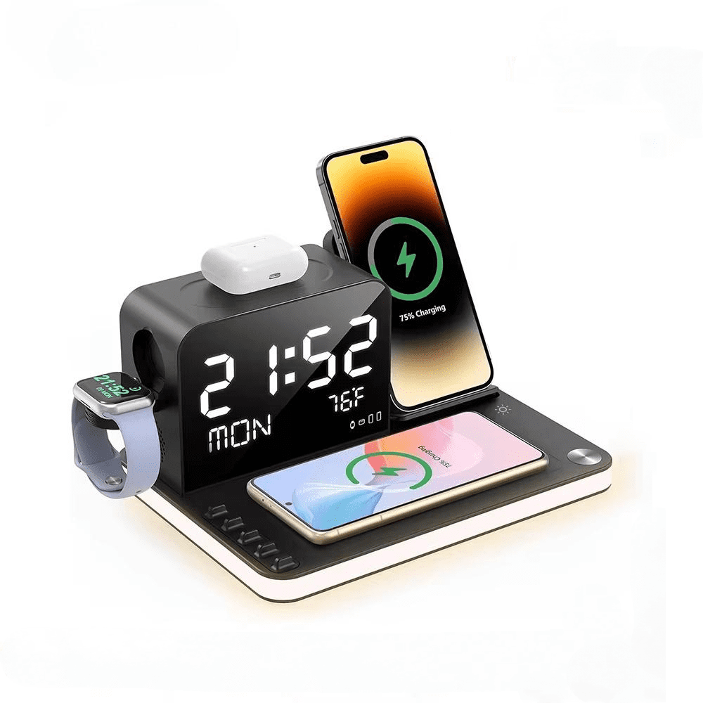 Genérico - Nueva Estación De Carga Inalámbrica 7 En 1 Con Doble Cargador Rápido Para Iphone Compatible Con Bluetooth/timesync Adaptador Rápido De 30 W Para Airpods-negro