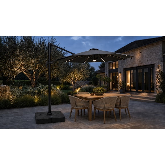Quitasol Reforzado Tramontana Con Base y Luces Grafito 300cm con Manivela