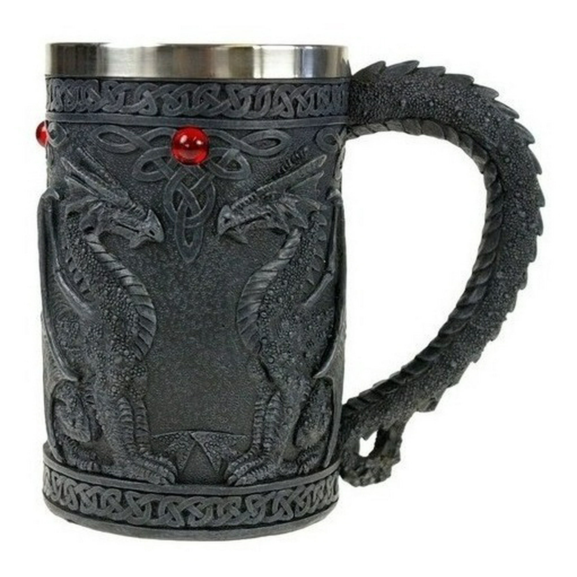 Genérico - Taza Tazón Xl Silver Celta Twin Dragon Fire Drakes