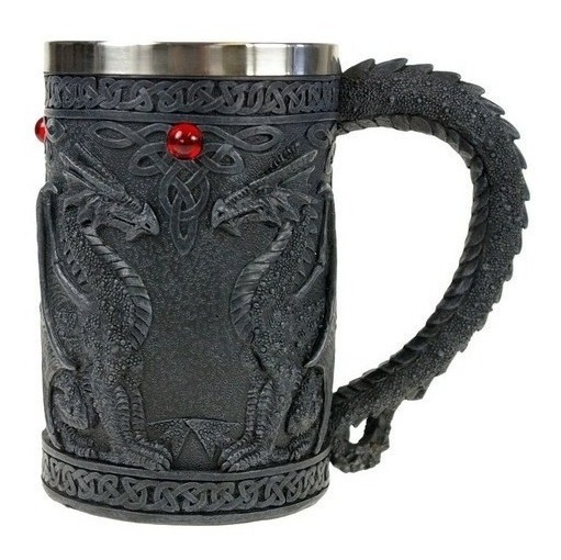 Genérico - Taza Tazón Xl Silver Celta Twin Dragon Fire Drakes