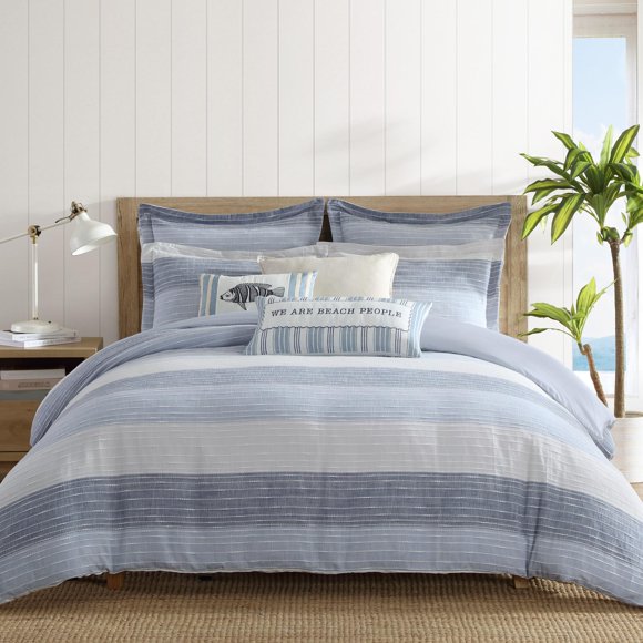 Juego de Ropa de Cama Levtex Home King Algodón Rayas Azul Gris