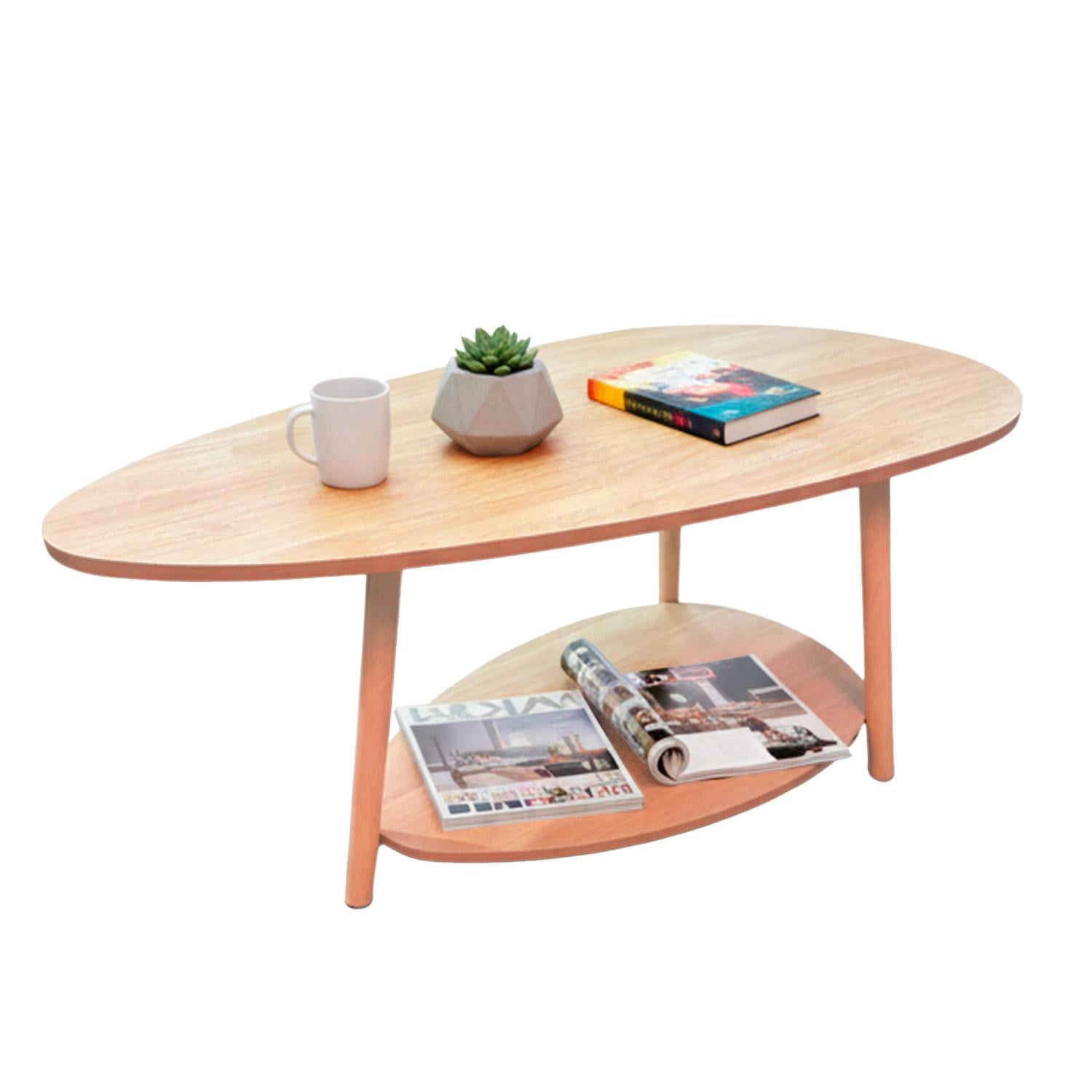 Global Latin Group - Mesa De Centro Ovalada Moderna Minimalista Con Almacenamiento Beige