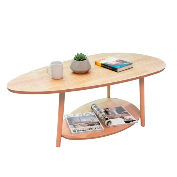 Mesa de Centro Ovalada Moderna Minimalista con Almacenamiento beige
