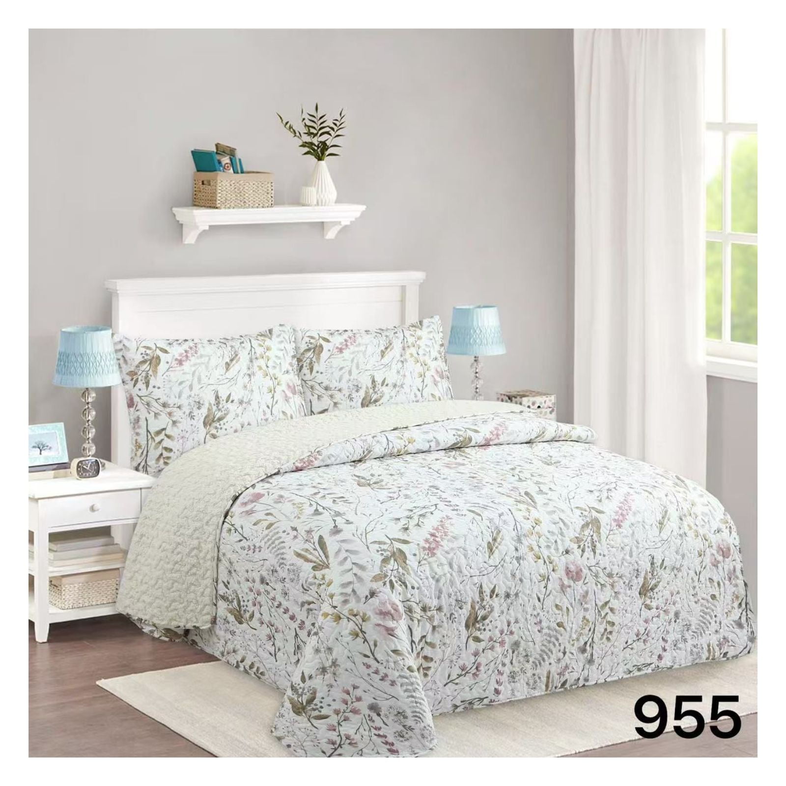 Genérico - Cubrecama Sherpa King - Blanco Flores M955