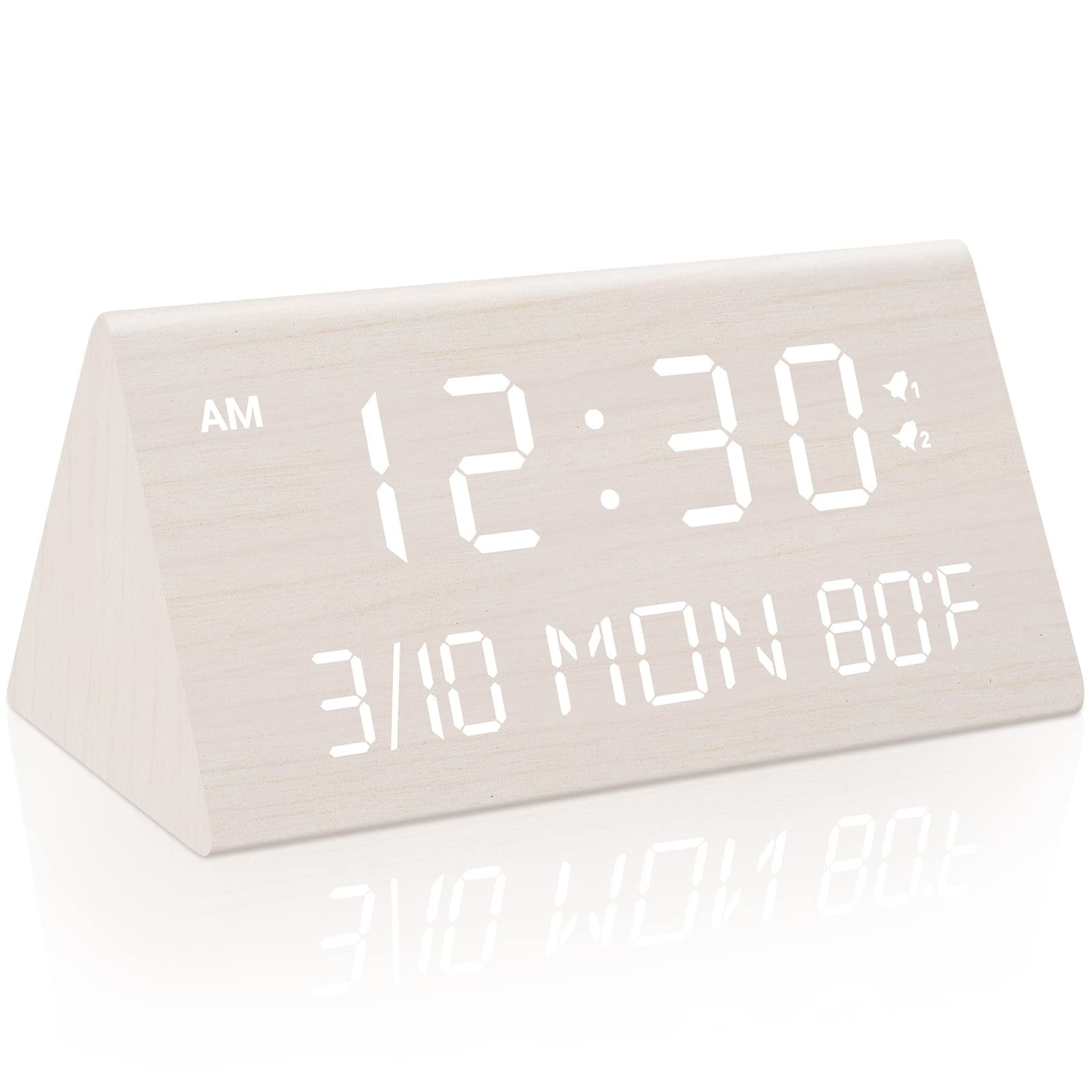 Xusx111 - Relojes De Alarma Digitales De Madera Para Dormitorios - Reloj De Escritorio Eléctrico Con Números Grandes, Alarma Fuerte Para Dormidores Pesados, Volumen Ajustable, Atenuador (blanco, 15 *