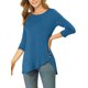 thumbnail image 5 of INSPIRE CHIC Blusas para Mujer Cuello Redondo Manga 3/4 Decoración de Botones Dobladillo Irregular Estilo Casual Blusa XS Azul Real, 5 of 8