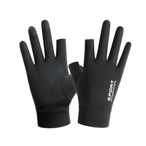 Ioensy - Hombres Guantes De Seda De Hielo Protección Solar De Verano Antideslizante Pesca Dos Dedos Negro