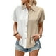 thumbnail image 4 of Camisa de manga corta con bloques de color para mujer, cuello vuelto, blusa holgada de una sola botonadura con bloques de color, 4 of 5