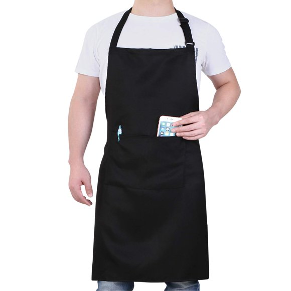 Delantal Will Well 84 × 69 cm Negro con lazos de 38 cm y 2 bolsillos