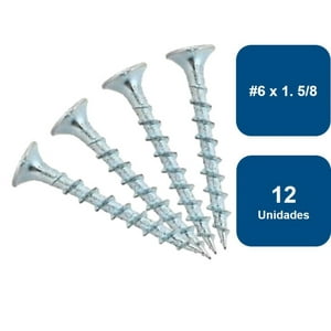 Rukafe Basics - Tornillo Yeso Cartón Zincado Hilo Grueso #6 X 1.5/8"" 12Un.