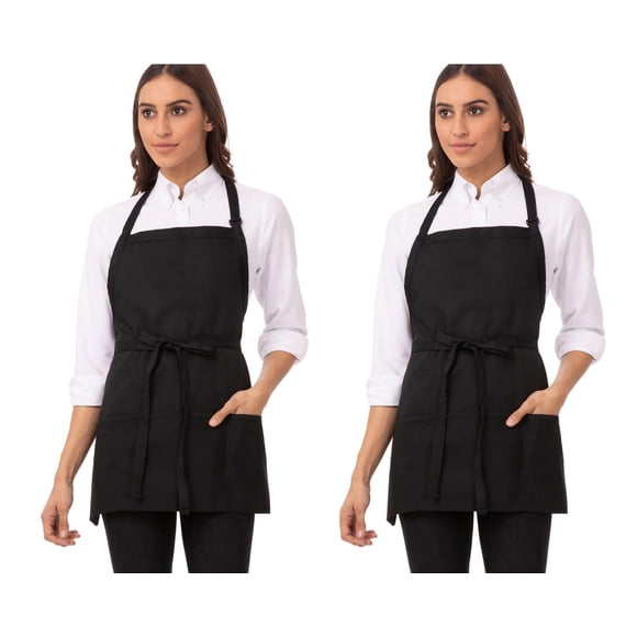 Delantal De Tres Bolsillos Unisex Negro Talla Única (paquete De 2)