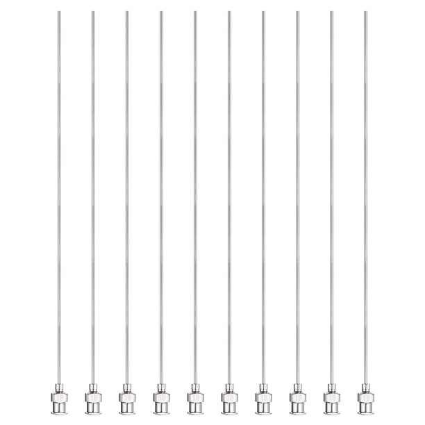 10 piezas de agujas de dispensación de calibre 18, 6 pulgadas, punta roma de acero inoxidable, conector Luer para rellenar pegamento, aceite, líquidos espesos, tinta, uso en laboratorio, plateado