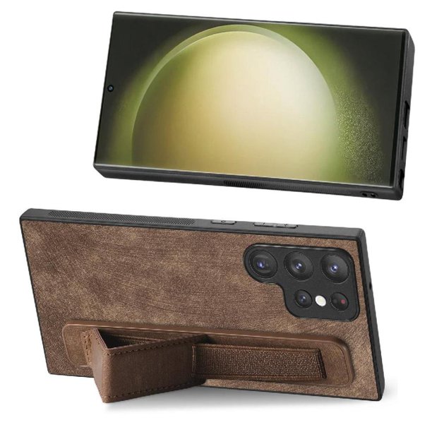 Funda Protectora con Correa para Samsung Galaxy S23 Ultra Resistente a Golpes Marrón