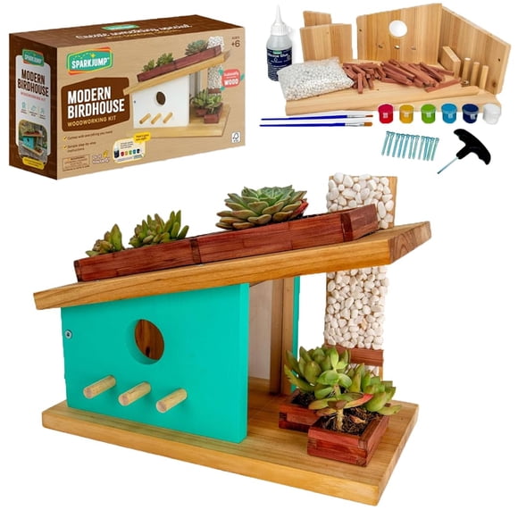 Kit de casita para pájaros SparkJump, manualidad moderna de carpintería DIY