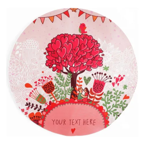 Genérico - Alfombra Circular Estampada 100Cm Fucsia Árbol Corazón