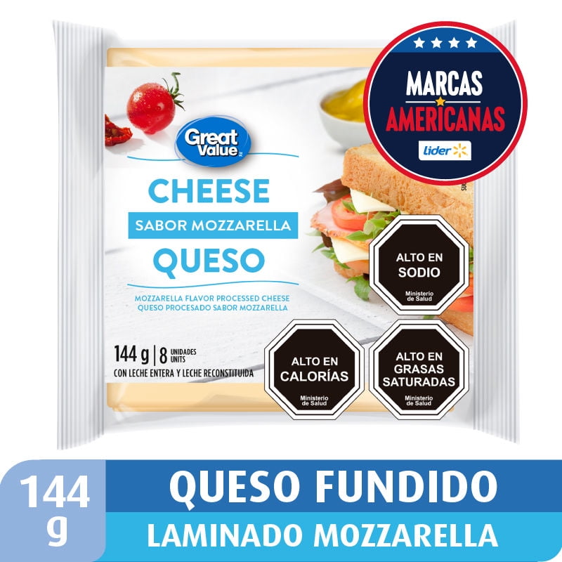 Queso Mozzarella Fundido Laminado 144 g Great Value