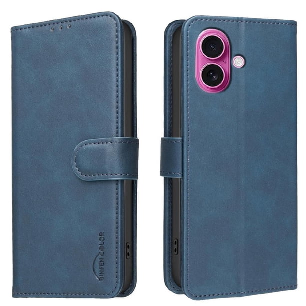 Funda Billetera para iPhone 16 Protección RFID y Soporte Ajustable Azul