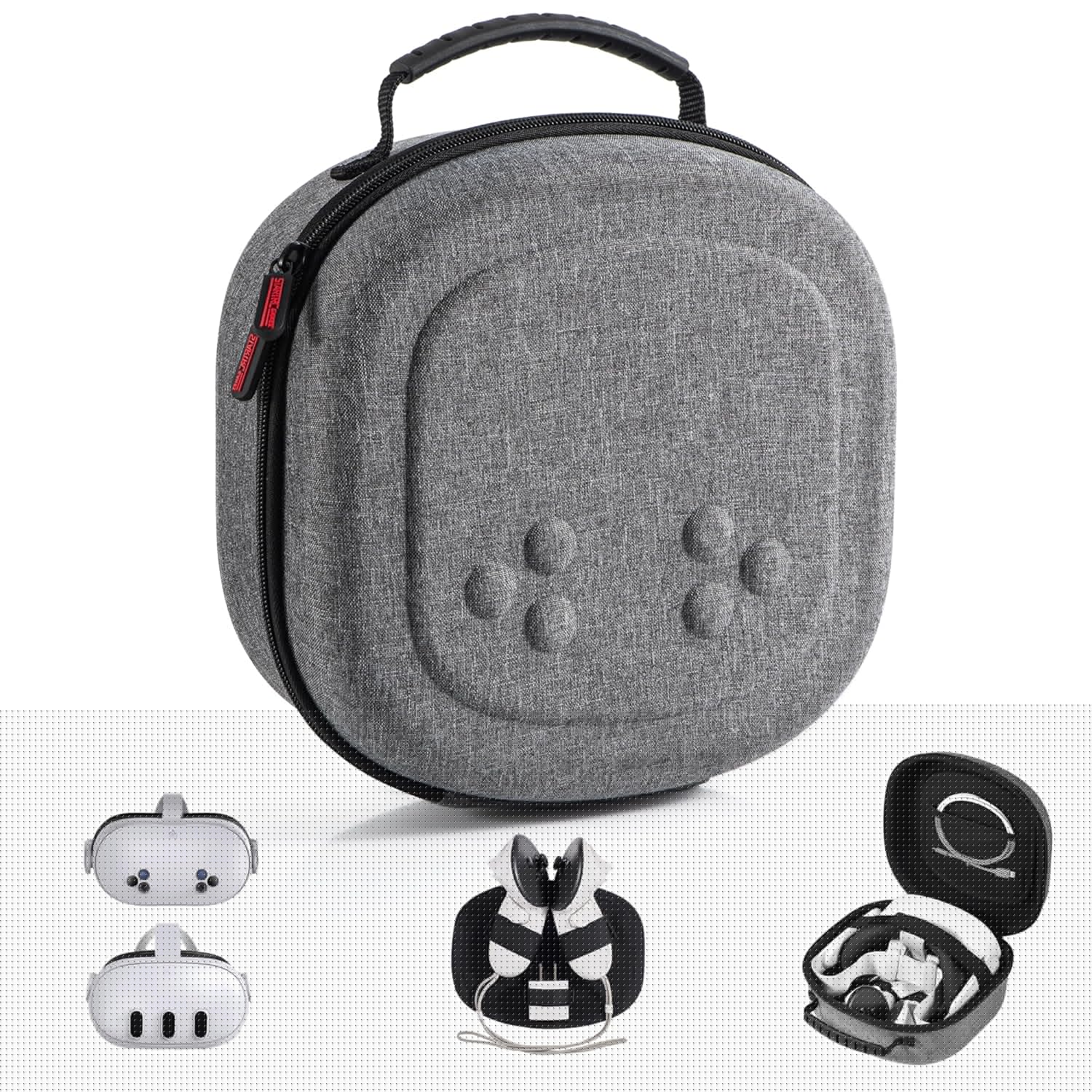 Funda de transporte rígida para Meta Quest 3S/Quest 3/Vision Pro - Compatible con casco de RV, mandos táctiles - Diseño que ahorra espacio para viajar y guardar en casa-Gris