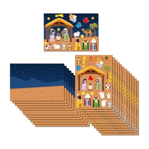 Magideal - 12 Juegos De Pegatinas De Natividad Diy, Manualidades Navideñas, Pegatinas Educativas, Pegatina De Escena De Natividad Diy Para Actividades En El Aula Estilo A