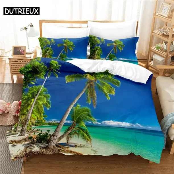 Beautiful Coconut Tree Bedding Set Duvet Cover Set Bedding Digital Printing Bed Linen Size Bedding Set Fashion Design Bed Sheets