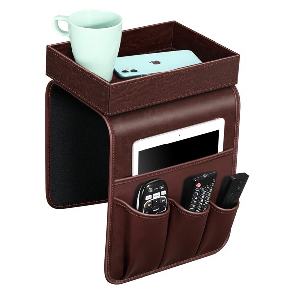 Soporte de mando a distancia para sofá SITHON con bandeja desmontable, color marrón