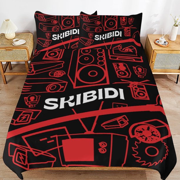 Skibidi Toilet Bedding Set Duvet Cover Comfortable and Lightweight Cartoon Bedding 3 Piece Bed Set
