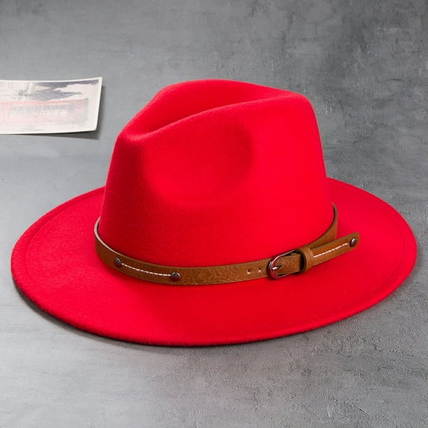 Men's Retro Felt Woolen Top Hat, Leather Buckle Accessory, Jazz Hats